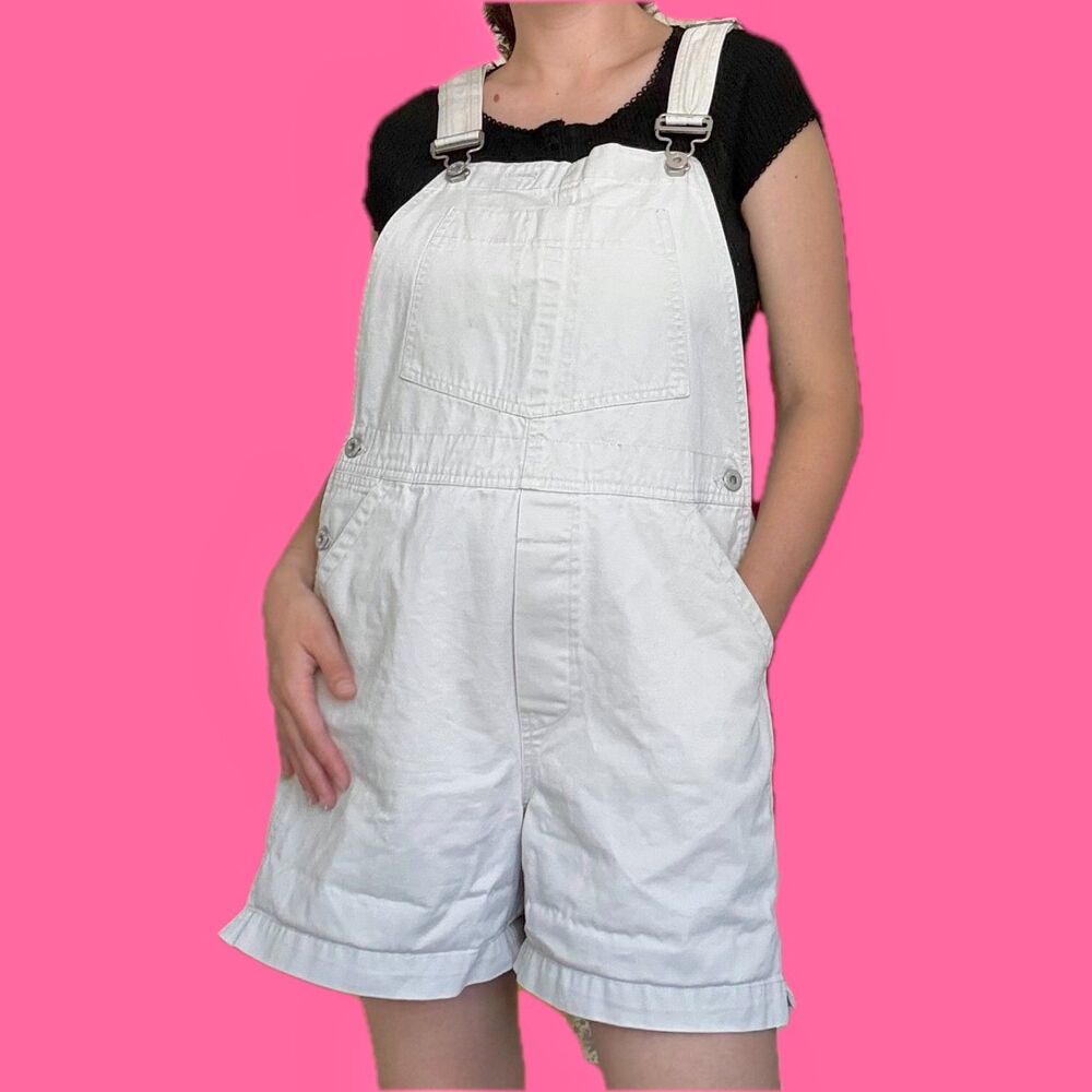 Vintage GAP Off White Denim Short Overalls | Size Medium